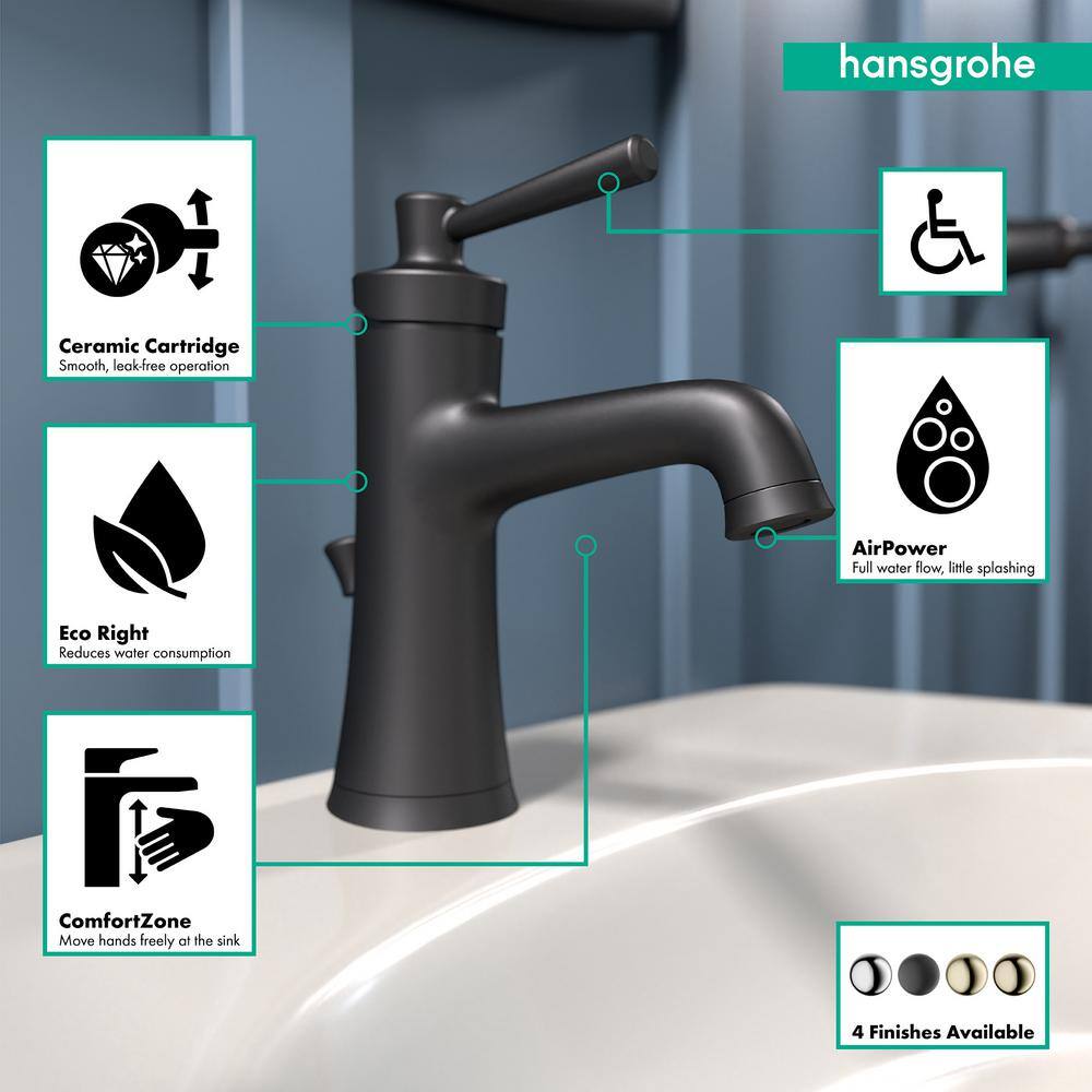 Joleena Matte Black Transitional Single-Hole Bathroom Faucet with Aerated Spray