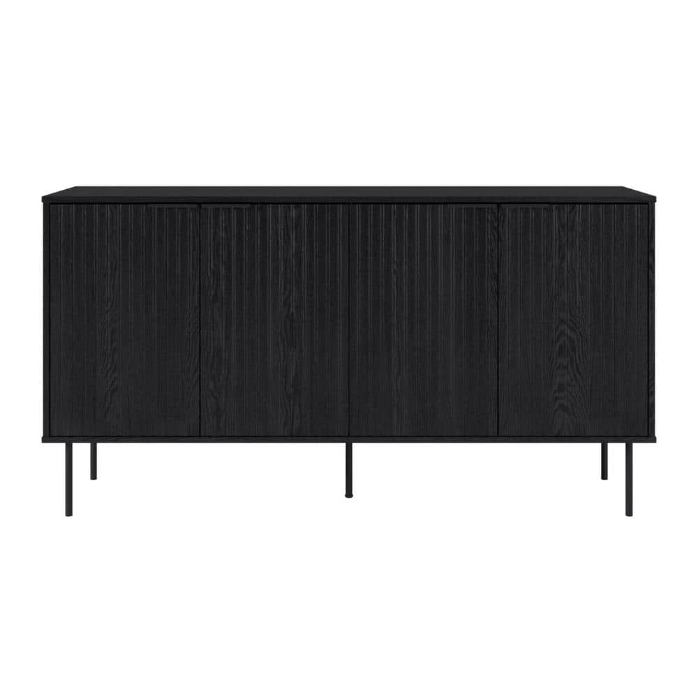 Lysander Black Wood Fluted Sideboard Buffet Cabinet