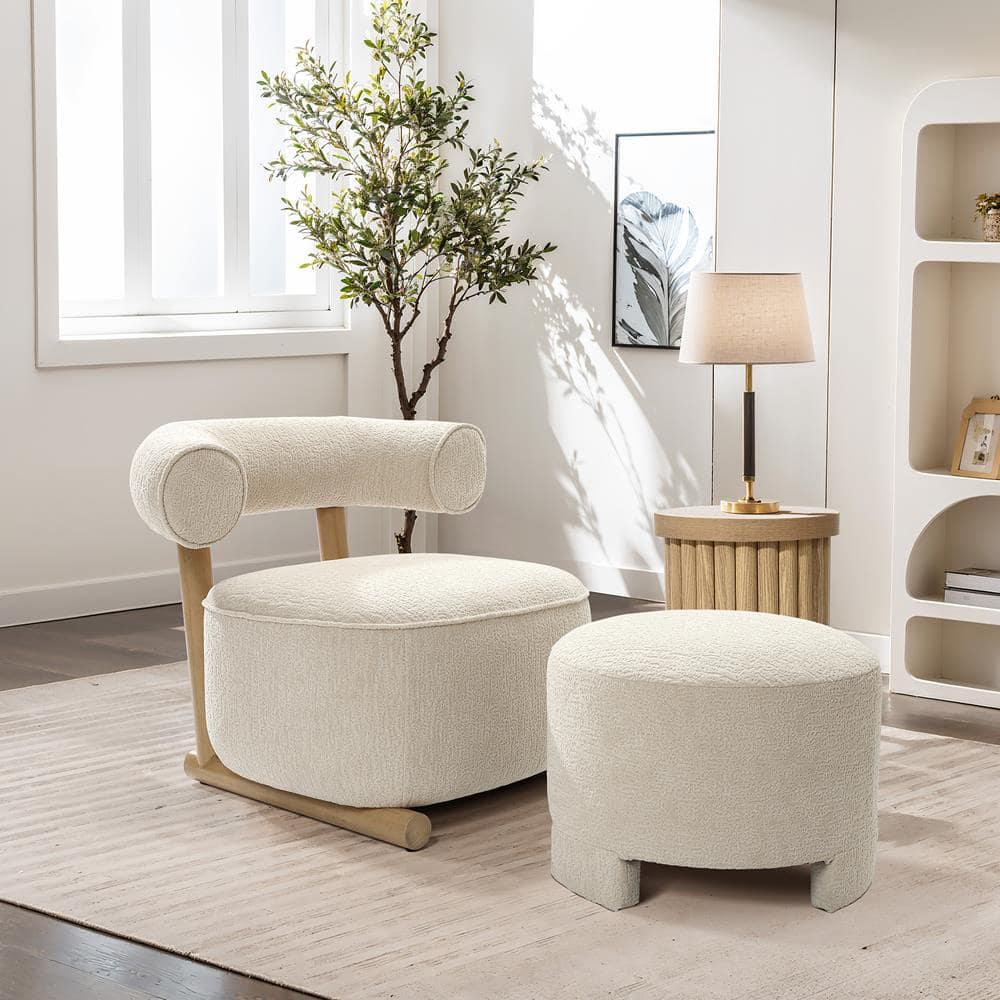 LuxenHome Cream and Brown Fabric Upholstered Modern U-Shape