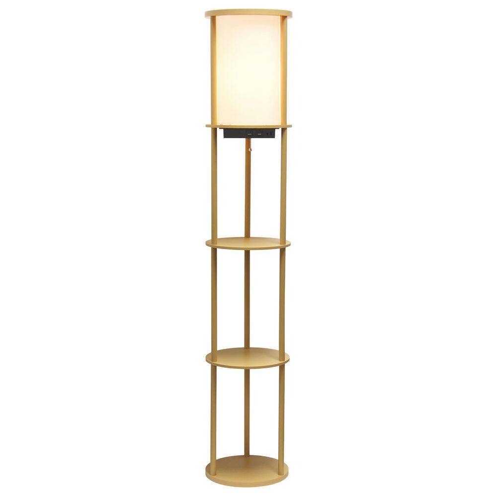 Modern Tan 62.5" Shelf Etagere Floor Lamp with USB Charging Ports