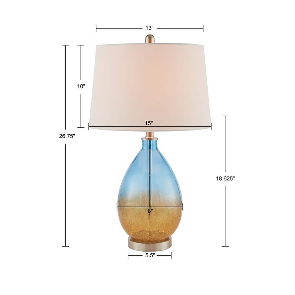 Cortina 26" Blue and Amber Ombre Glass Table Lamp Set with Drum Shade