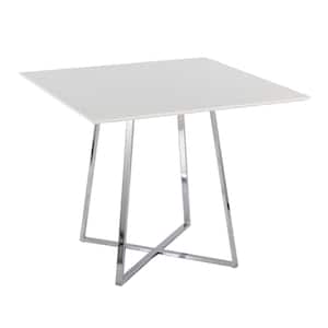 Cosmo 36 in. Square Chrome Metal and White Wood Dining Table (Seats 4)