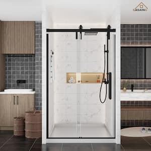 47.6 in. to 48.6 in. W x 76 in. H Sliding Frameless Glass Shower Door in Matte Black with Glass Certified by SGCC