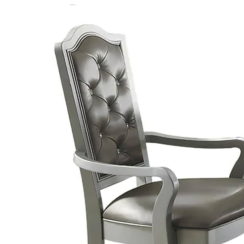 Gray Faux Leather and Wood Accent Chair with Tufted Back