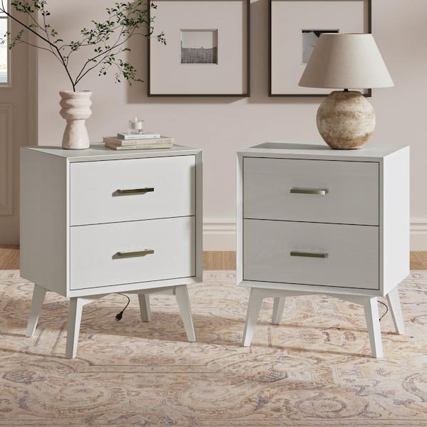JAYDEN CREATION Anselmo White 20 in. W 2 Drawer Nightstand Set of 2