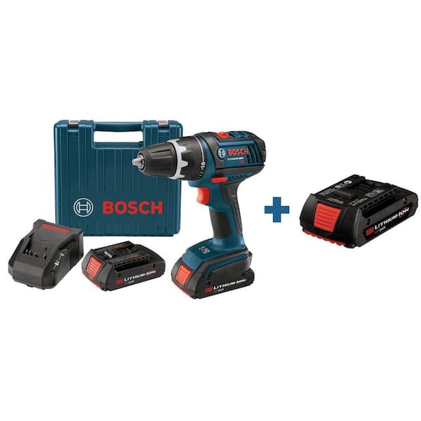 Bosch 18-Volt Compact Tough Drill/Driver with (2) 1.3 Ah Battery with Free 3rd 18-Volt Lithium-Ion SlimPack Battery