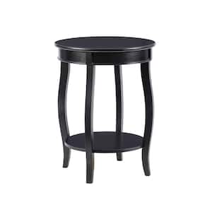 Justine Black 18.5" Round Wood Side Table with Shelf