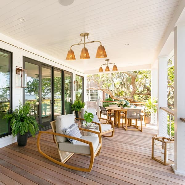 30 in. 3-Light Farmhouse Brass Semi-Flush Mount Ceiling Light with Paper Rope Shade