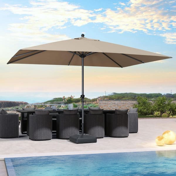 9 ft. x 11 ft. Patio Umbrella Outdoor Table Umbrella Aluminum Frame Market Umbrella with 8-Sturdy Ribs, Taupe