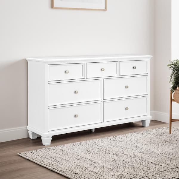 Benjara Heno White 7-Drawer 62.13 in. Wide Dresser Without Mirror
