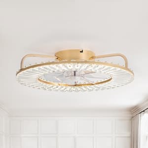 22 in. Indoor French Gold Integrated LED Enclosed Cage Ceiling Fan with Remote, Flush Mount Light for Low Profile Room