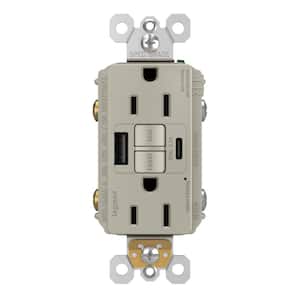 radiant 15 Amp 125-Volt Tamper Resistant Self-Test GFCI Duplex Outlet with Type A/C USB, Nickel