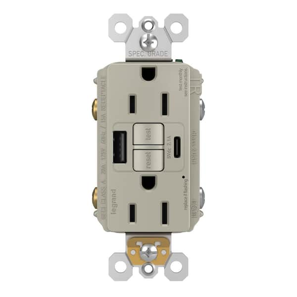 radiant 15 Amp 125-Volt Tamper Resistant Self-Test GFCI Duplex Outlet with Type A/C USB, Nickel