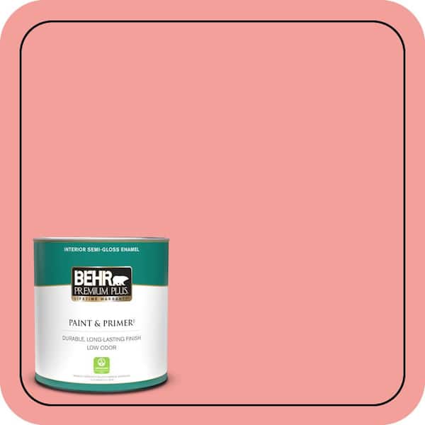 BEHR PREMIUM PLUS 1 qt. #150B-4 Pink Eraser Semi-Gloss Enamel Low Odor Interior Paint & Primer