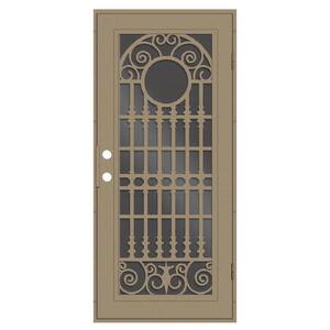Spaniard 30 in. x 80 in. Left Hand/Outswing Desert Sand Aluminum Security Door with Black Perforated Metal Screen