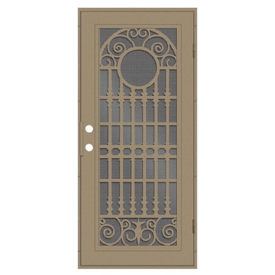 Spaniard 30 in. x 80 in. Left Hand/Outswing Desert Sand Aluminum Security Door with Black Perforated Metal Screen