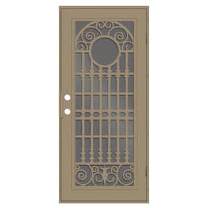 Spaniard 36 in. x 80 in. Left Hand/Outswing Desert Sand Aluminum Security Door with Black Perforated Metal Screen