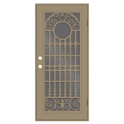 Spaniard 36 in. x 80 in. Left Hand/Outswing Desert Sand Aluminum Security Door with Black Perforated Metal Screen