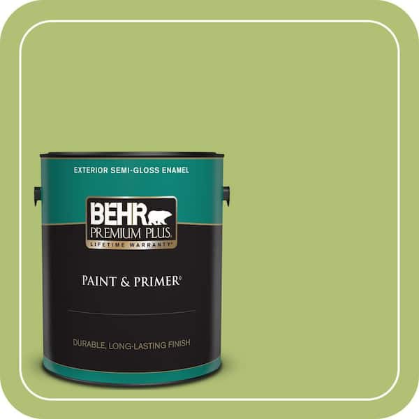 BEHR PREMIUM PLUS 1 gal. Home Decorators Collection #HDC-SM14-5 Lavish Lime Semi-Gloss Enamel Exterior Paint & Primer