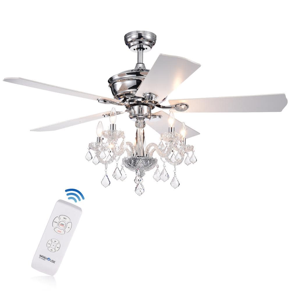 Warehouse Of Tiffany Havorand Iii 52 In Indoor Chrome Remote Ceiling Fan With Light Kit And Crystal Branched Chandelier Cfl8213remoch The Home Depot