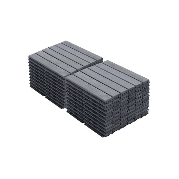 Tenleaf 12 in. Square Light Gray Acacia Solid Wood Interlocking Deck Tiles Striped Pattern Pack of 20-Tiles