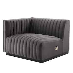 Conjure Gray Channel Tufted Performance Velvet Left-Arm Chair