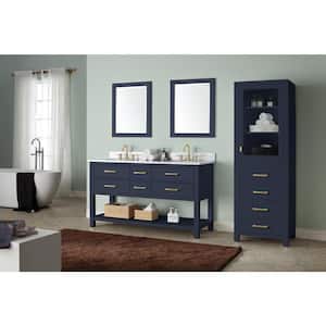 Brooks 61 in. W x 22 in. D x 35 in. H Bath Vanity in Navy Blue with Marble Vanity Top in White and White Basin