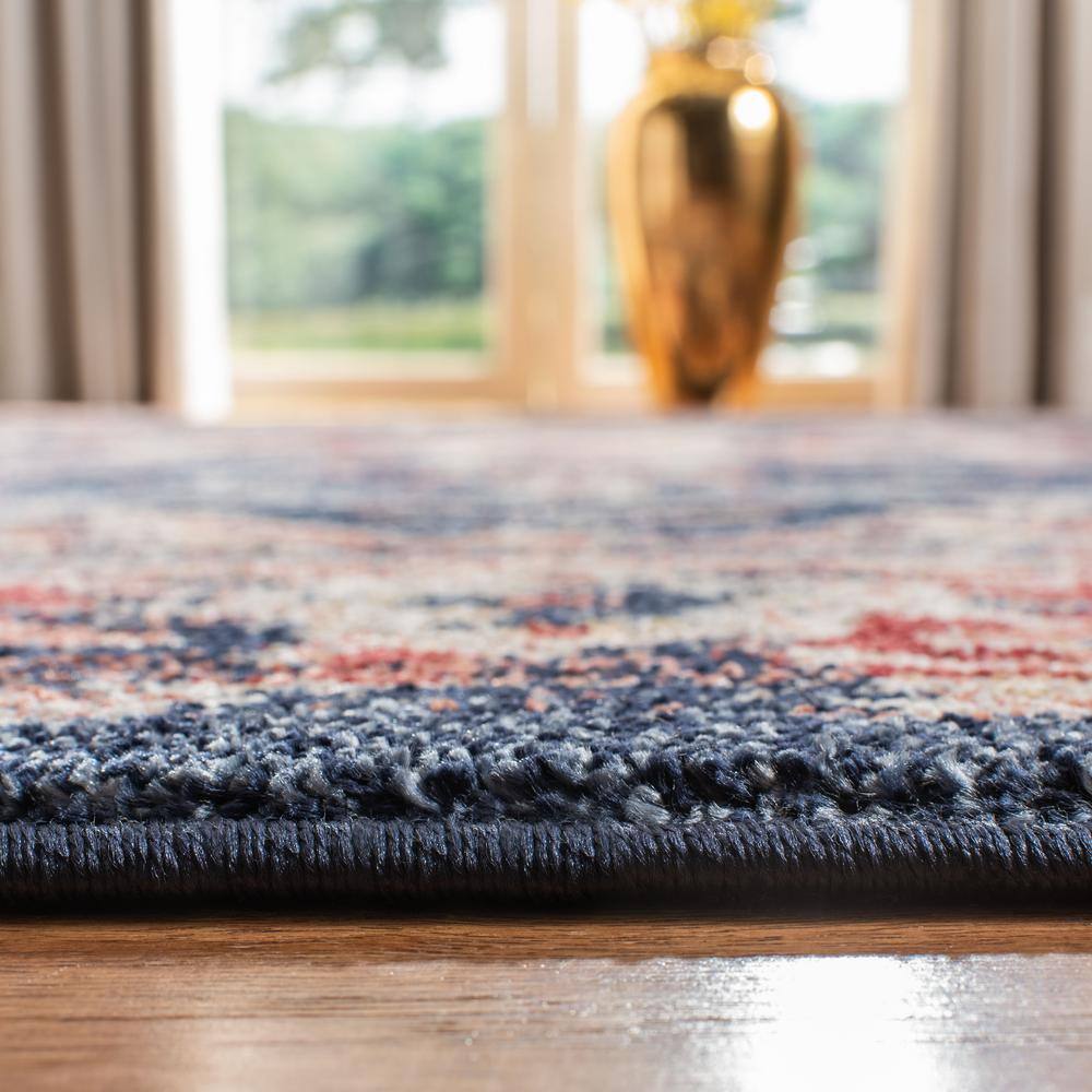 Charleston Navy and Red Synthetic 8' x 10' Area Rug