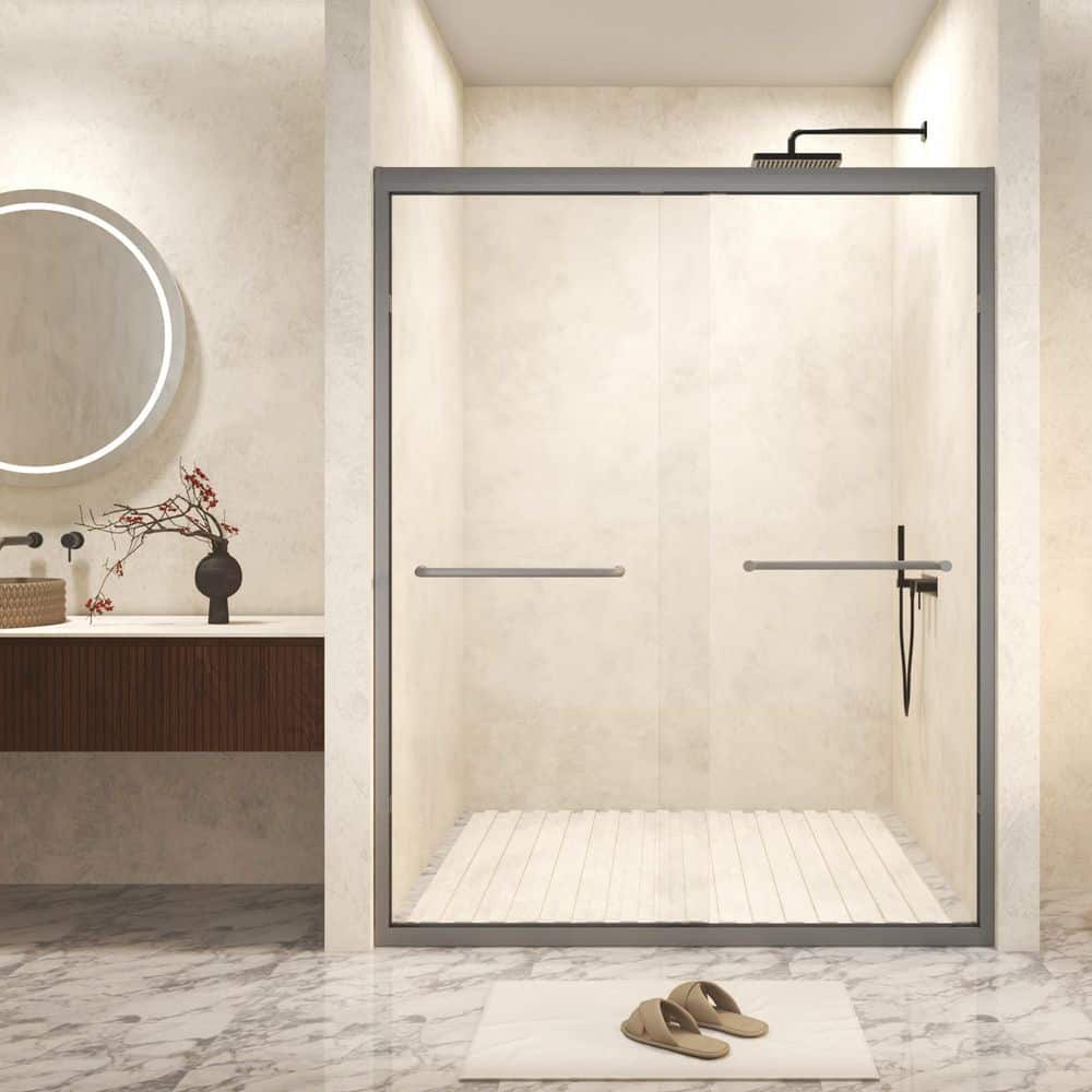 56-60 in. W x 72 in. H Double Sliding Framed Shower Door in Gun Gray Finish with 1/4 in. Tempered Glass, Explosion-Proof price history on PriceWatchPro