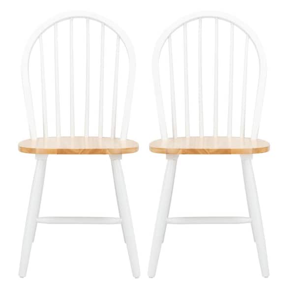 SAFAVIEH Camden White/Natural Spindle Back Wood Dining Chair (Set of 2)
