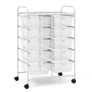 10-Drawer 4-Wheeled Plastic Storage Cart Utility Rolling Trolley Kitchen Office Organizer in Clear