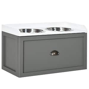 Large Elevated Dog Bowls with Storage Drawer Containing 21 L Capacity in Gray