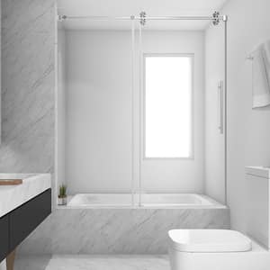 60 in. W x 66 in. H Single Sliding Frameless Shower Tub Door in Brushed Nickel with Clear 3/8 in. Glass