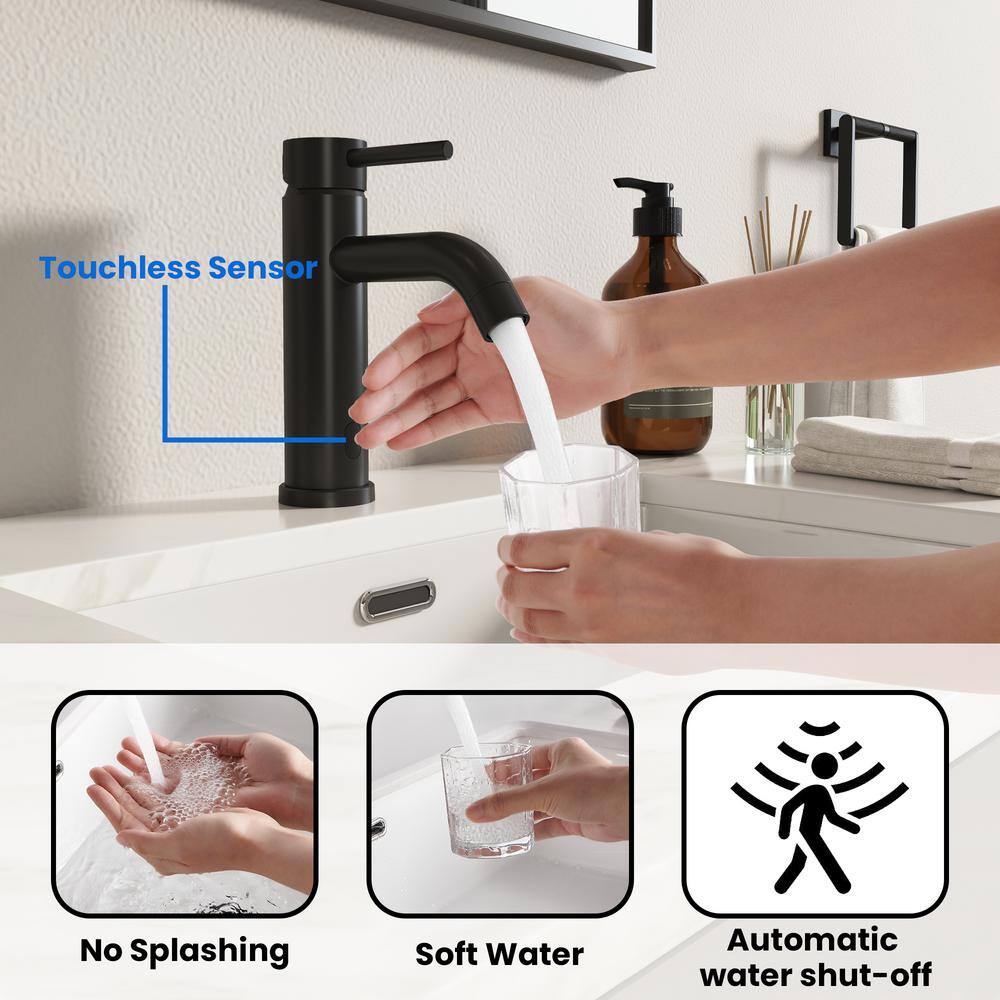 Matte Black Stainless Steel Touchless Bathroom Sink Faucet