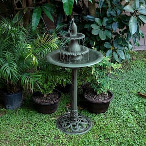 40 in. Tall Outdoor 3-Tiered Pedestal Water Birdbath with Fish Design Floor Fountain, Green