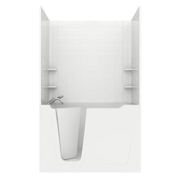 Universal Tubs Rampart 5 ft. Walk-in Whirlpool Bathtub with 6 in. Tile Easy Up Adhesive Wall Surround in White