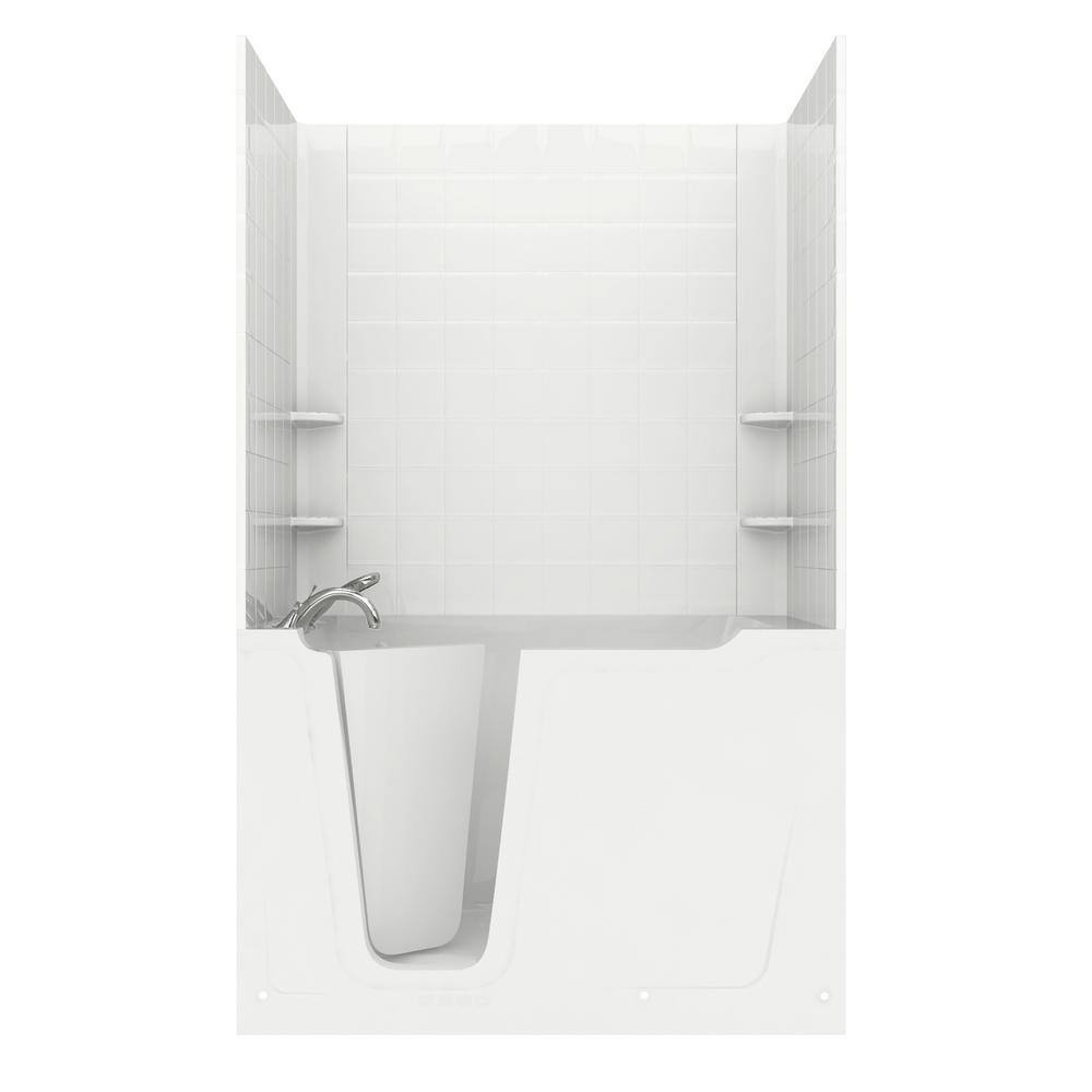 Rampart 5 ft. Walk-in Non-Whirlpool Bathtub with 6 in. Tile Easy Up Adhesive Wall Surround in White price history on PriceWatchPro