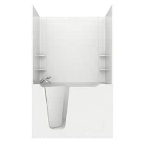 Rampart 5 ft. Walk-in Non-Whirlpool Bathtub with 6 in. Tile Easy Up Adhesive Wall Surround in White