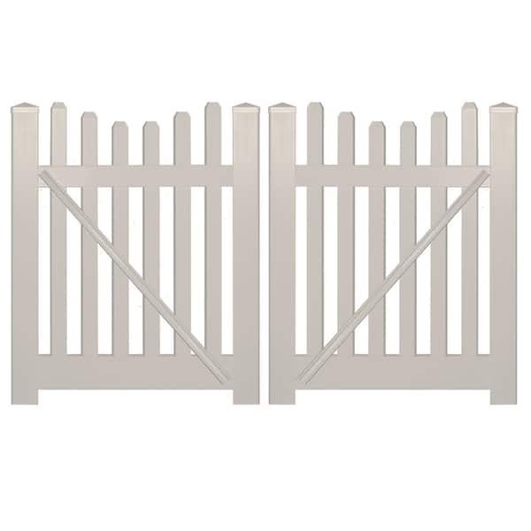 Weatherables Hampshire 10 ft. W x 4 ft. H Tan Vinyl Picket Fence Double Gate Kit Includes Gate Hardware