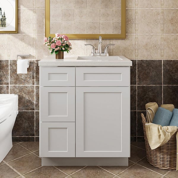 Hausvita 30 in. W x 21 in. D x 34.5 in. H in Shaker Dove Plywood Ready to Assemble Floor Vanity Sink Base Kitchen Cabinet