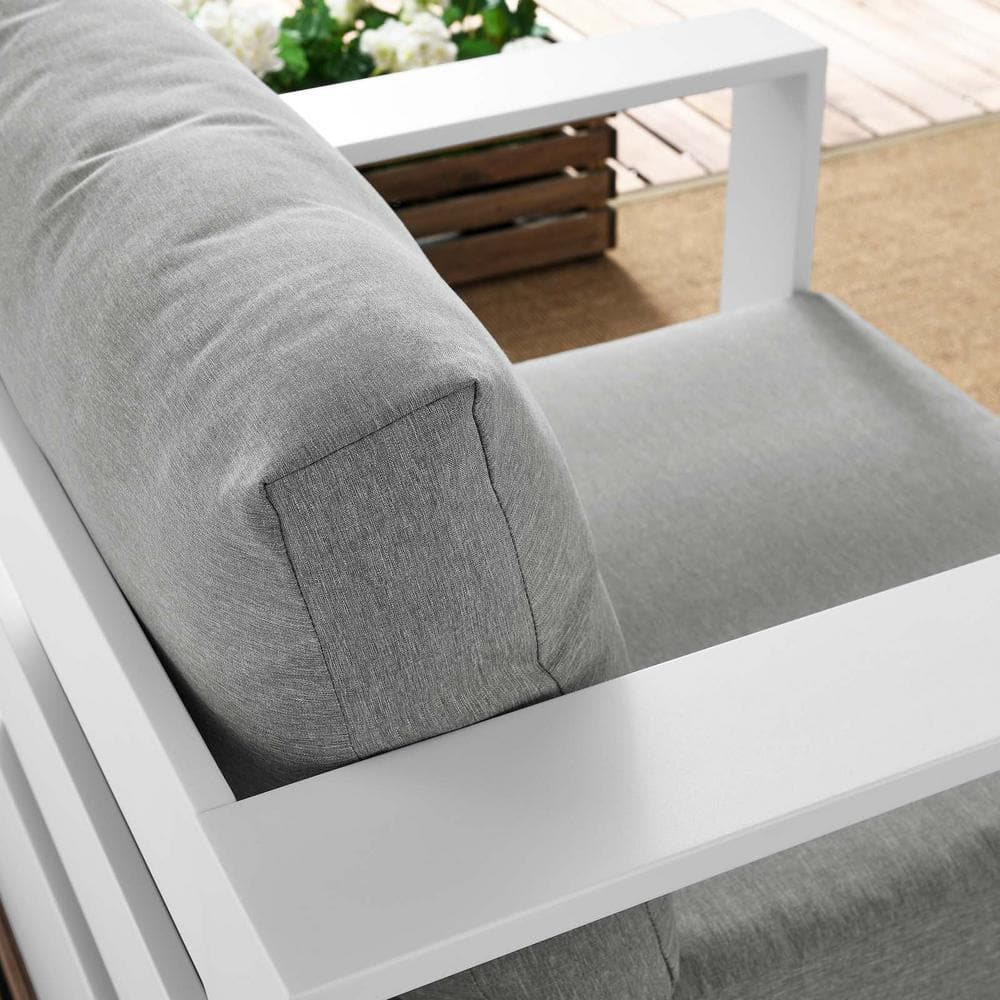 Contemporary Tahoe White & Gray Aluminum Outdoor Armchair with Cushions