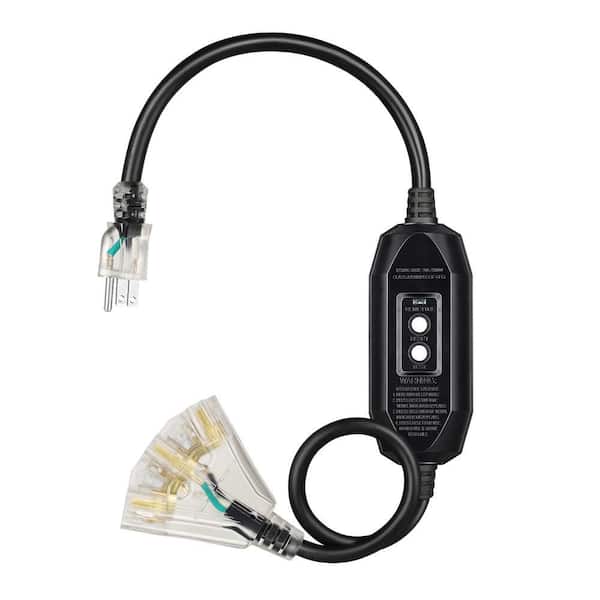 DEWENWILS Heavy-Duty 3 ft. 12/3 Gauge Indoor/Outdoor GFCI Extension Cord  with LED Lighted Triple Tap, Black HGFB03A