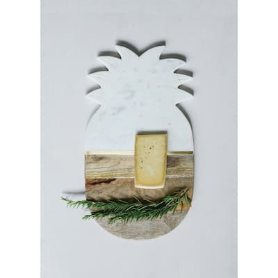 Mango Wood and Marble Cutting Board with Pineapple Shape