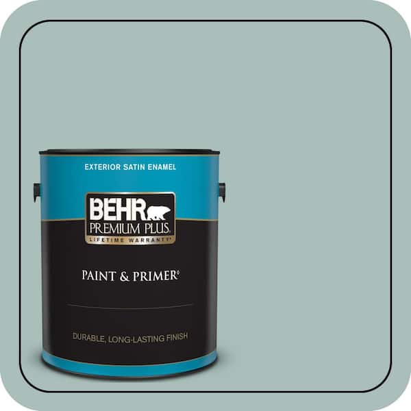 BEHR PREMIUM PLUS 1 gal. #QE-43 Water Surface Satin Enamel Exterior Paint & Primer