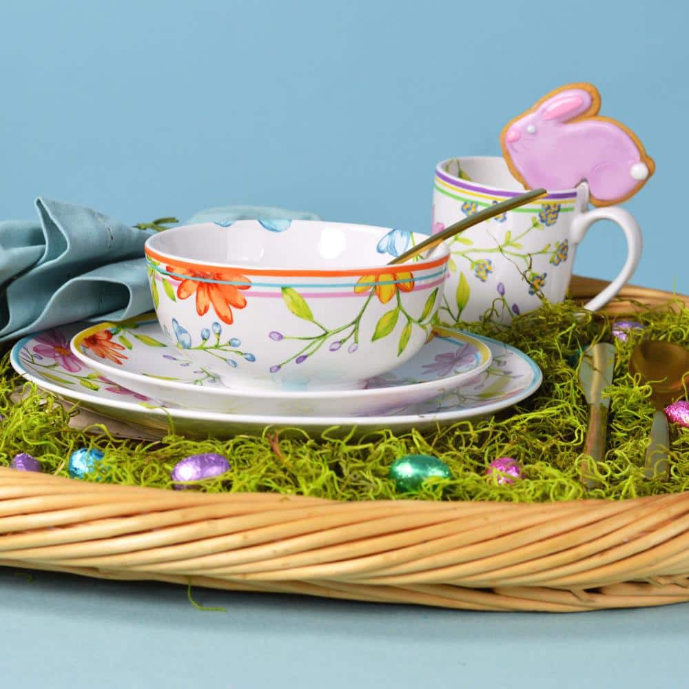 Charlotte Pastel Floral Ceramic Dinnerware Set, Service for 4