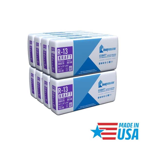 R-13 EcoBatt Kraft Faced Fiberglass Insulation Batt 23 in . X 93 in. x 3-1/2 in. (8-Bags)