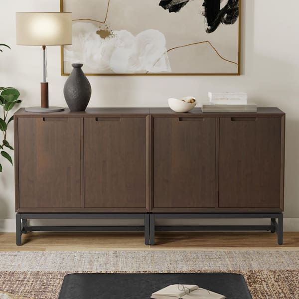 Banting Solid Wood 32 in. Storage Cabinet in Walnut Brown (Set of 2)