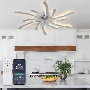 Meraz 31 in. Indoor Modern White Flush Mount Smart Ceiling Fan with Lights, 6- Speed Fan Light W/Remote For Living Room