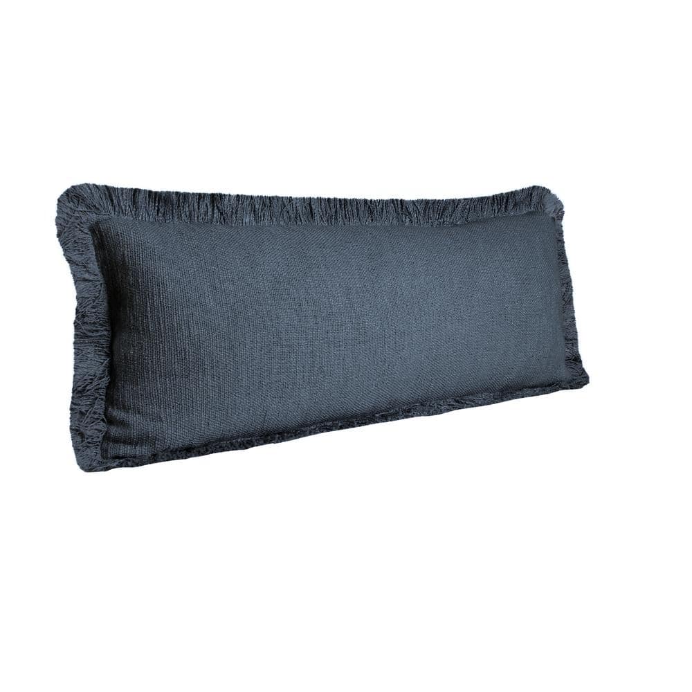 Coastal Navy Blue Cotton Fringe 36" x 14" Rectangular Throw Pillow