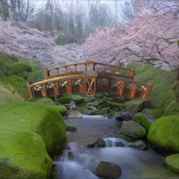 美品BRIDGE 43 Secret Garden SamsGazebos 7 ft. Secret Garden Bridge with Half-Halved Lattice